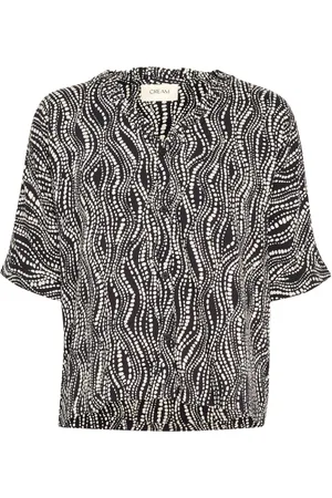 Cream Bluzki, Kobieta, Czarny, 2XL, Czarna bluzka z falującymi kropkami i krótkimi rękawami