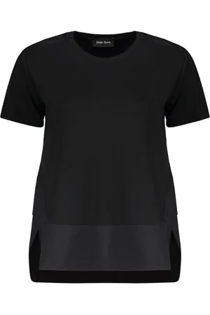 HERNO Koszulki, Kobieta, Czarny, 3XS, Asymetryczny T-shirt z bawełny z wkładkami technicznymi