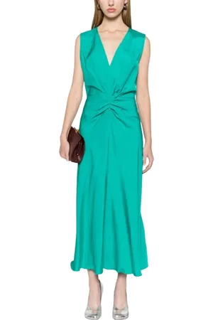 Victoria Beckham Sukienki, Kobieta, Zielony, S, Peacock Sukienka bez rękawów Midi