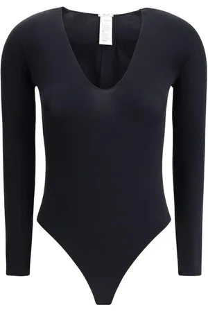 Wolford Koszulki, Kobieta, Czarny, XS, Elegancki Body z Dekoltem w Serek i Długim Rękawem