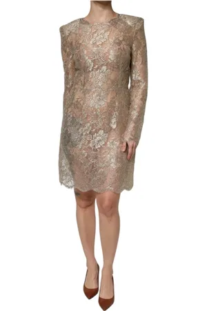 Dolce & Gabbana Sukienki, Kobieta, Żółty, M, Kwiatowa Koronkowa Sukienka Sheath Mini Złota