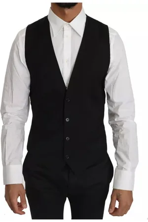 Dolce & Gabbana Garnitury, Mężczyzna, Czarny, S, Klasyczny Czarny Wełniany Kamizelka Slim Fit