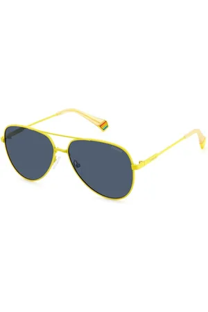 Polaroid Akcesoria, unisex, Żółty, ONE SIZE, Żółte Metalowe Okulary Przeciwsłoneczne Solidne Barwniki Polaryzowane