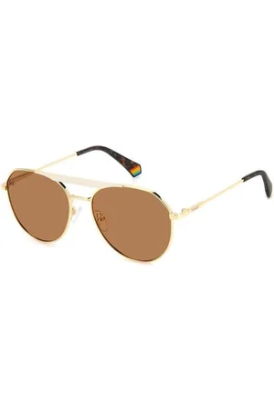 Polaroid Akcesoria, unisex, Żółty, ONE SIZE, Złote Metalowe Okulary Przeciwsłoneczne Brązowe Polaryzowane
