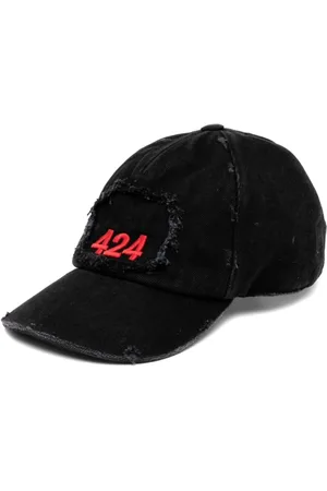 424 FAIRFAX Akcesoria, Mężczyzna, Czarny, ONE SIZE, Denim, Czarna Wyhaftowana Logo Denim Czapka