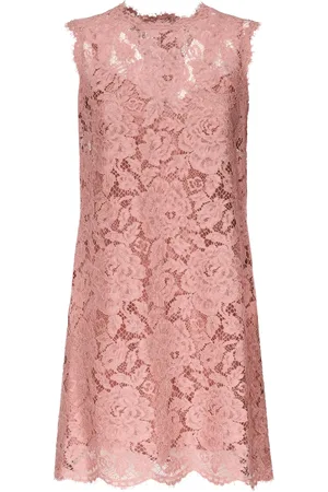 Dolce & Gabbana Sukienki, Kobieta, Różowy, S, Różowa Kwiatowa Koronkowa Sukienka A-Linii