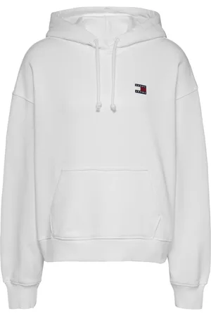 Tommy Hilfiger Bluzy, Kobieta, Biały, S, Biała Bluza z Kapturem Styl Retro