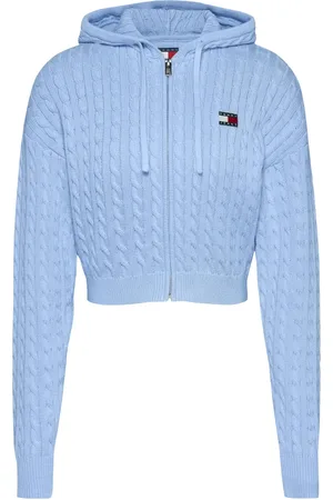 Tommy Hilfiger Bluzy, Kobieta, Niebieski, M, Niebieski Sweter z Kapturem w Stylu Heritage