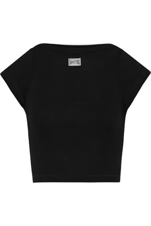Jean Paul Gaultier Koszulki, Kobieta, Czarny, L, Czarna Bawełniana Crop Baby Tee
