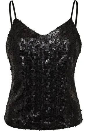 Co`Couture Koszulki, Kobieta, Czarny, S, Poliester, Czarny Top z Cekinami