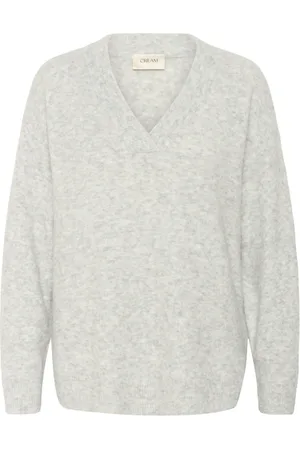 Cream Swetry, Kobieta, Szary, XL, Szary Melanż V-Neck Pullover Sweter