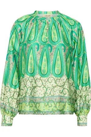 Cream Bluzki, Kobieta, Zielony, XS, Poliester, Zielona Bluzka z Paisley Border