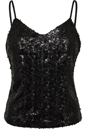 Co`Couture Koszulki, Kobieta, Czarny, M, Poliester, Czarny Top z Cekinami