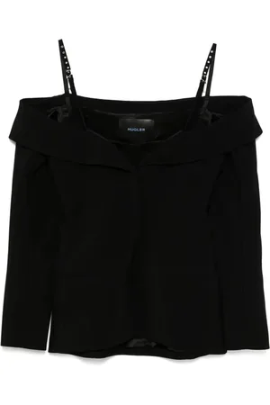 MUGLER Koszulki, Kobieta, Czarny, XS, Wełna, Stylowy top z długim rękawem