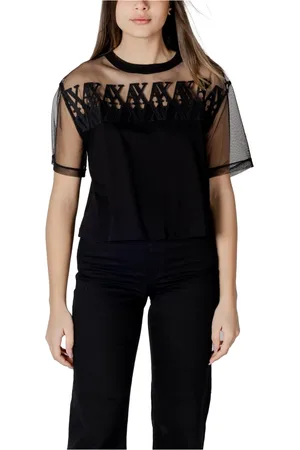 Armani Exchange Koszulki, Kobieta, Czarny, S, Koszulka z krótkim rękawem z bawełny