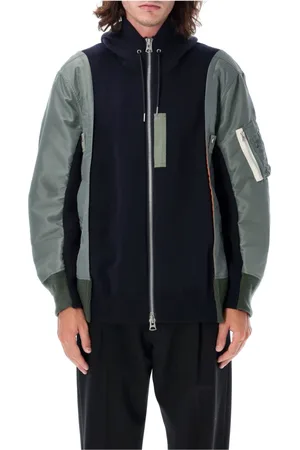 SACAI Bluzy, Mężczyzna, Niebieski, L, Nylon, Granatowo-Khaki Sweter Bomber Bluza Zamek