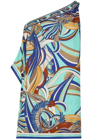Camilla Sukienki, Kobieta, Wielobarwność, S, Niebieski Geometryczny Kaftan z Jednym Ramieniem