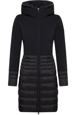 Dekker Płaszcze, Kobieta, Czarny, XS, Nylon, Długa pikowana kurtka puchowa z tkaniny skóropodobnej