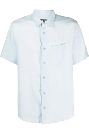 A.P.C. Koszule, Mężczyzna, Niebieski, M, Len, Lniana koszula z krótkim rękawem