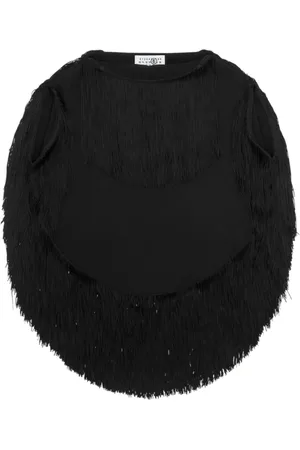 Maison Margiela Bluzki, Kobieta, Czarny, S, Poliester, Modna Czarna Koszula z Frędzlami