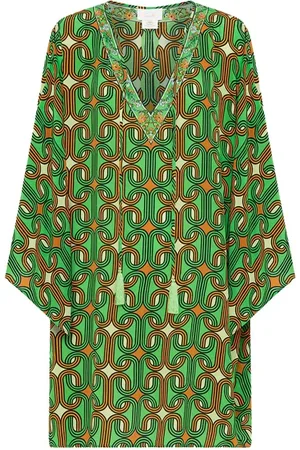 Camilla Sukienki, Kobieta, Zielony, ONE SIZE, Geometryczny kaftan z dekoltem w serek Dobre wibracje