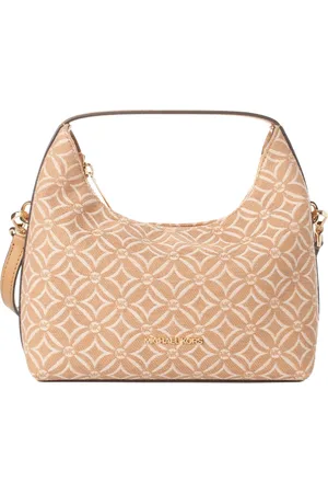Michael Kors Torebki, Kobieta, Beżowy, ONE SIZE, Bawełna, Geometryczna torba Hobo z zamknięciem na zamek błyskawiczny