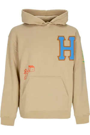 Huf Bluzy, Mężczyzna, Beżowy, L, Casual Oatmeal Hoodie z Naszywkami