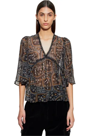 Antik Batik Bluzki, Kobieta, Czarny, M, Szyfon, Przeźroczysty top Elie