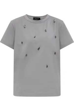 Fabiana Filippi Koszulki, Kobieta, Szary, S, Bawełna, T-shirt z aplikacjami
