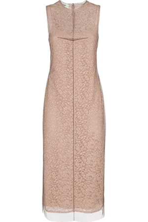 Fendi Sukienki, Kobieta, brązowy, S, Bawełna, Koronkowa Sukienka Midi
