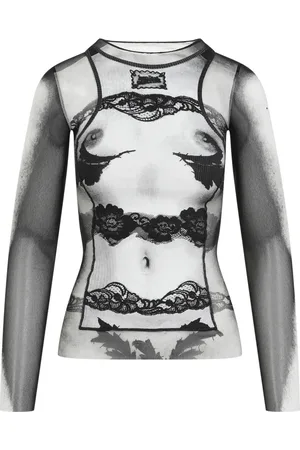 Jean Paul Gaultier Koszulki, Kobieta, Czarny, M, Czarna Odzież wierzchnia dla kobiet Aw 24
