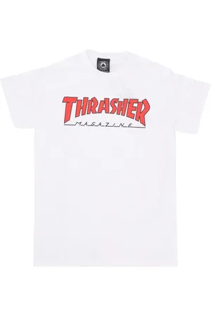 Thrasher Koszulki, Mężczyzna, Biały, XL, Biało-Czerwony Tee Krótki Rękaw Bawełniany T-shirt
