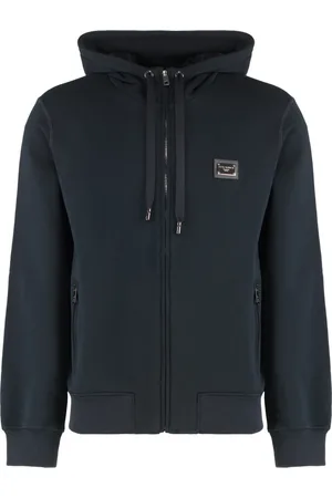 Dolce & Gabbana Bluzy, Mężczyzna, Niebieski, S, Bawełniany Zip Hoodie z Lamówką