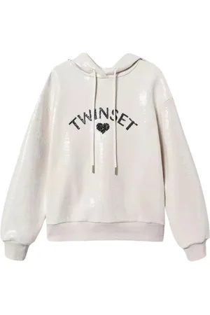 Twin-Set Bluzy, Kobieta, Beżowy, S, Bawełna, Paillet French Terry Hoodie