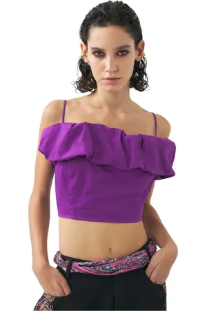 Antik Batik Koszulki, Kobieta, Fioletowy, S, Off-shoulder cropped top Pop