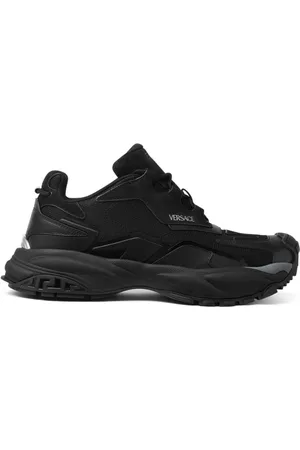 VERSACE Buty, Mężczyzna, Czarny, 42 EU, Czarne Sneakersy z Detalem Logo