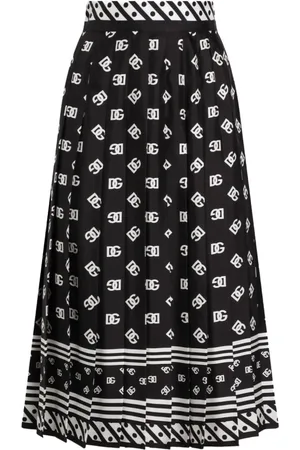 Dolce & Gabbana Spódnice, Kobieta, Czarny, S, Spódnica plisowana z logo