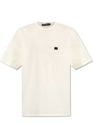 Dolce & Gabbana Koszulki, Mężczyzna, Beżowy, M, T-shirt z aplikacją z logo