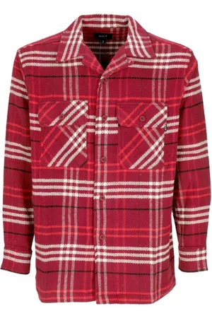 Huf Koszule, Mężczyzna, Czerwony, L, Kraciasty Flanelowy Shirt z Długim Rękawem