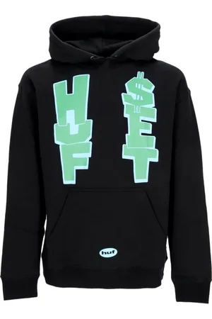 Huf Bluzy, Mężczyzna, Czarny, XL, Czarna bluza z długim rękawem i kieszenią kangurką