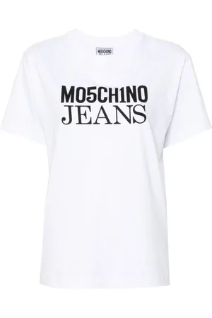 Moschino Koszulki, Kobieta, Biały, S, Biała Bawełniana Koszulka z Nadrukiem