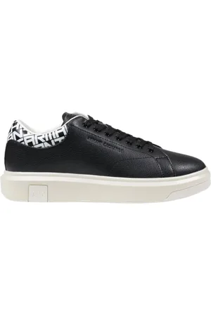 Armani Exchange Buty, Mężczyzna, Czarny, 41 EU, Czarne Skórzane Sneakersy Styl Sznurowane