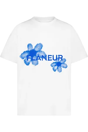 FLÂNEUR Koszulki, Mężczyzna, Biały, M, T-shirt z kwiatowym akwarelowym wzorem