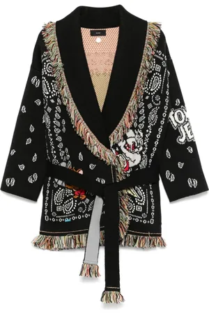 Alanui Swetry, Kobieta, Czarny, M, Czarny Sweter Cardigan Wielokolorowy
