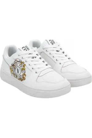 VERSACE Buty, Mężczyzna, Biały, 42 EU, Białe Sneakersy z Złotymi Szczegółami