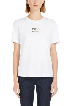 Max Mara Koszulki, Kobieta, Biały, L, Bawełna, Biała bawełniana koszulka z nadrukami