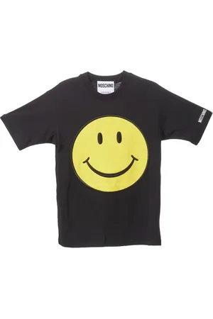 Moschino Koszulki, Kobieta, Czarny, L, Organiczna Bawełniana Koszulka z Uśmiechem w Kolorze Czarnym