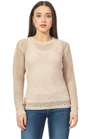 Fracomina Swetry, Kobieta, Beżowy, L, Nylon, Beżowy Sweter Regular Fit Długi Rękaw