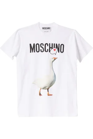 Moschino Koszulki, Kobieta, Biały, XS, Biała Bawełniana Koszulka z Nadrukiem Gęsi Luisy