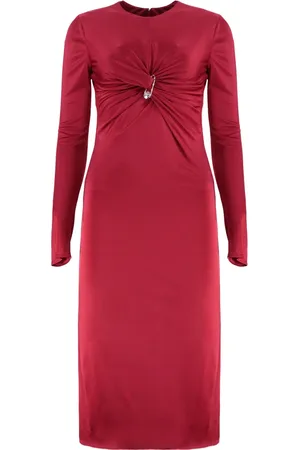 VERSACE Sukienki, Kobieta, Czerwony, S, Zmarszczona Sukienka Jersey z Broszką